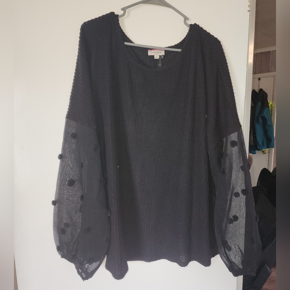 Elegant Black Sweater with Sheer Sleeves